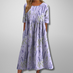 Dorothea | Midikleid mit Aquarell-Blumendruck in Lila