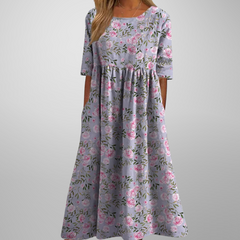 Dorothea | Midikleid mit Aquarell-Blumendruck in Staubiges Flieder