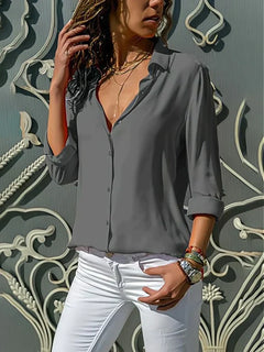 Clara | Elegante V-Ausschnitt Freizeitbluse in Grau
