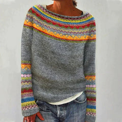 Vintage Strickpullover Damen Gemustert | Warm & Bequem in Grau