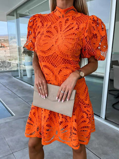 Spitzen Puffärmeln Minikleid für Damen in Orange