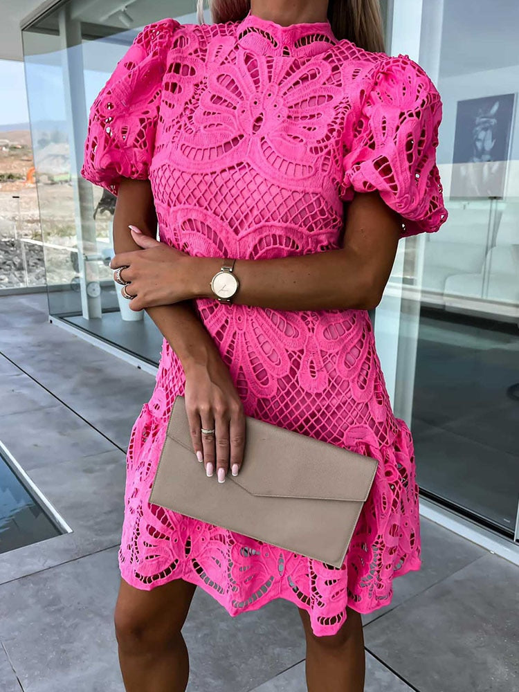 Spitzen Puffärmeln Minikleid für Damen