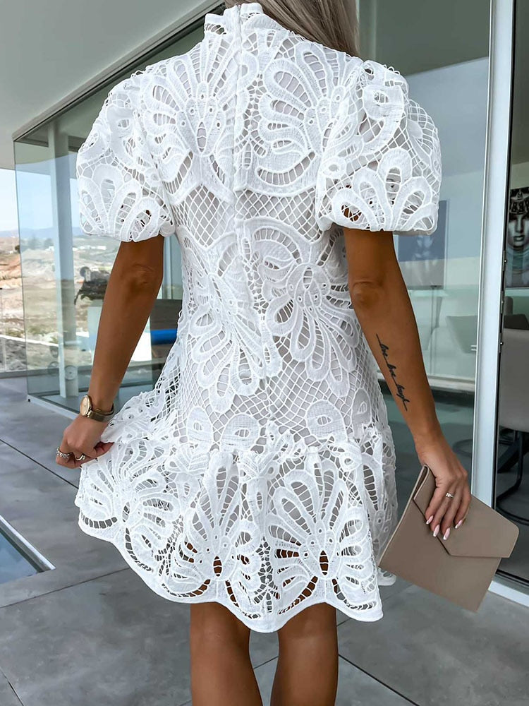Spitzen Puffärmeln Minikleid für Damen