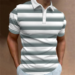 Cole - Gestreiftes Kurzarm-Poloshirt in Hellgrau