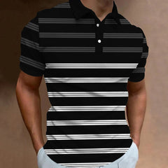 Cole - Gestreiftes Kurzarm-Poloshirt in Schwarz