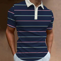 Cole - Gestreiftes Kurzarm-Poloshirt in Dunkelblau