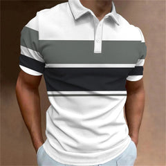 Cole - Gestreiftes Kurzarm-Poloshirt in Dunkelgrau