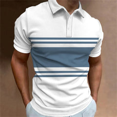 Cole - Gestreiftes Kurzarm-Poloshirt in Hellblau