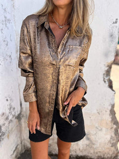 Sofie - Metallic-Bluse - Glitzerbluse in Gold