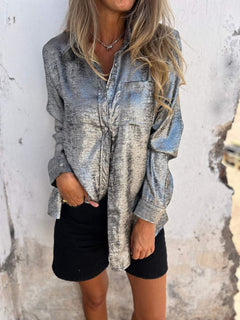 Sofie - Metallic-Bluse - Glitzerbluse in Grau