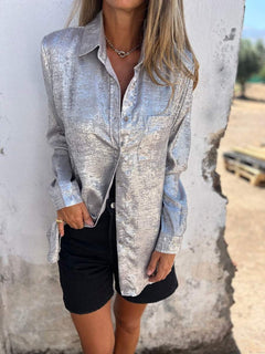 Sofie - Metallic-Bluse - Glitzerbluse in Silber