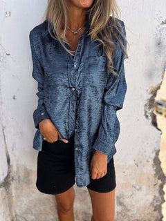 Sofie - Metallic-Bluse - Glitzerbluse in Blau