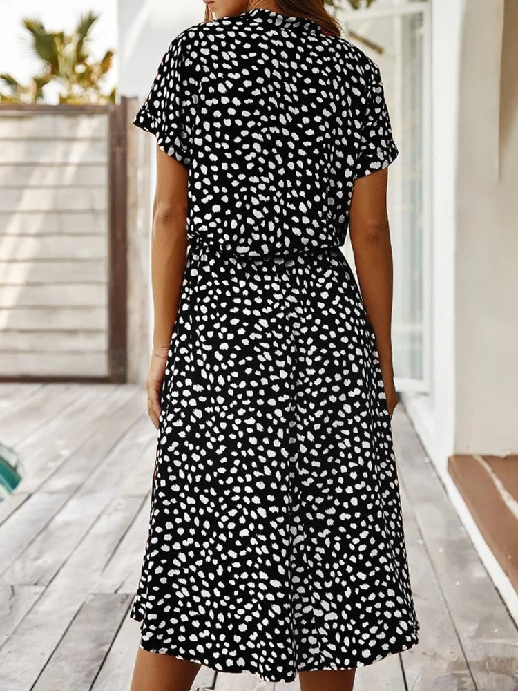 Kurzarm Print Midikleid mit Kordelzug für Damen
