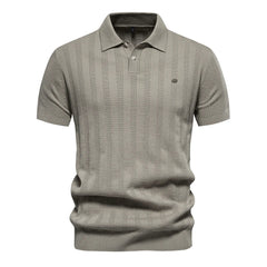 Herren Kurzarm Rippstrick Poloshirt in Grau/Grün