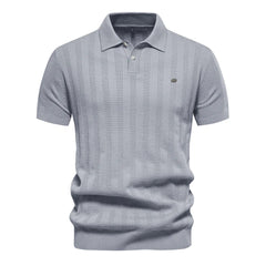 Herren Kurzarm Rippstrick Poloshirt in Grau