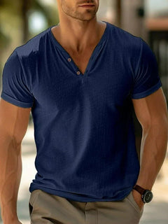 Finn | Herren Henley Kurzarm Shirt in Marineblau
