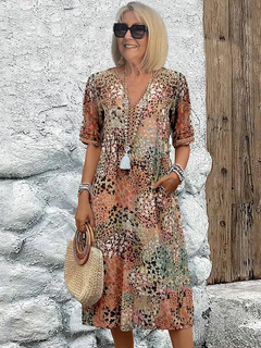 Lina | Lebendiges Midikleid mit modernem Stil in Beige