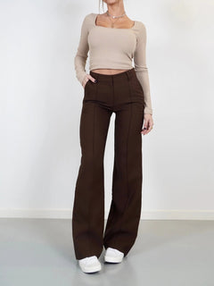 Marlene | Damen Weite High-Waist Marlenehose in Braun