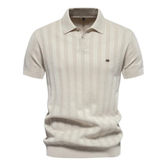Herren Kurzarm Rippstrick Poloshirt in Beige