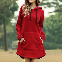 Sophie | Elegantes Hoodie-Kleid Damen casual & bequem in Rot
