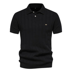 Herren Kurzarm Rippstrick Poloshirt in Schwarz