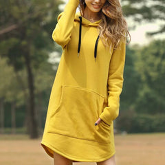 Sophie | Elegantes Hoodie-Kleid Damen casual & bequem in Gelb