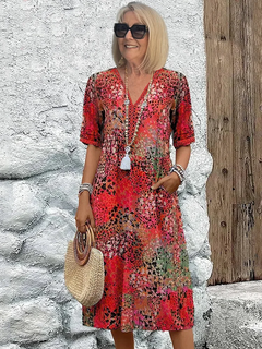 Lina | Lebendiges Midikleid mit modernem Stil in Rot
