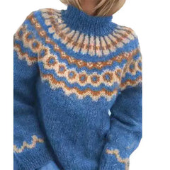 Norweger Grobstrickpullover Damen | Langarm Rollkragen in Blau