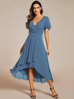 Damen Sommer Asymmetrisch Hochzeitsgast Midikleid in Blau