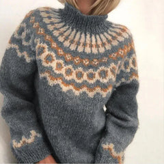 Norweger Grobstrickpullover Damen | Langarm Rollkragen in Grau
