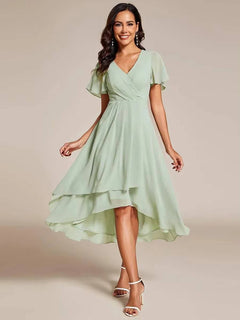 Damen Sommer Asymmetrisch Hochzeitsgast Midikleid in Hellgrün