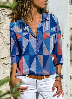 Nevaeh | Geometrisches Muster Durchgeknöpft Hemd in Blau
