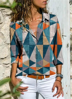 Nevaeh | Geometrisches Muster Durchgeknöpft Hemd in Orange