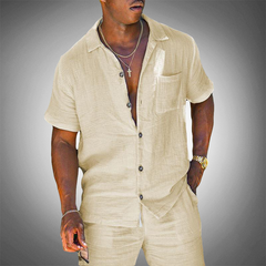 Zweiteiliges Leinen-Sommer-Set für Herren in Beige