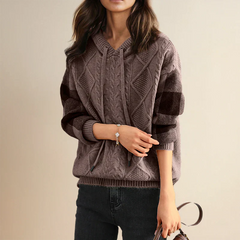 HOODED JACQUARD SWEATER | ELEGANTER KOMFORT STIL in Braun
