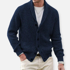 HUBERT - HANDGESTRICKTE STRICKJACKE in Marineblau