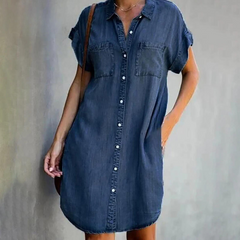 Amelie – Jeanshemdkleid – Comfort-Knopfleiste in Dunkelblau