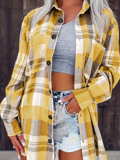 Kessia | Damen Flanellhemd Kariert Oversized Langarm Herbst in Gelb