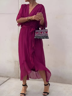 Claire | Midi-Kleid mit Taillengürtel in Rosa
