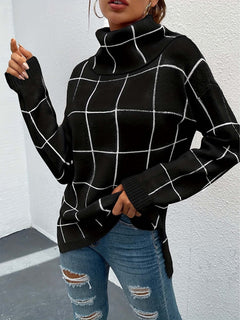 Rollkragenpullover mit Karomuster Pullover mit gestricktem Oberteil in Schwarz