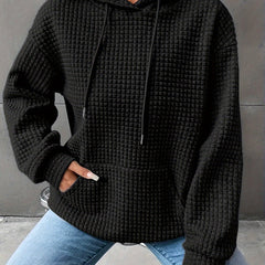 Léana™ | Texturiertes Kapuzen-Sweatshirt mit langen Ärmeln in Schwarz