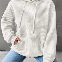 Léana™ | Texturiertes Kapuzen-Sweatshirt mit langen Ärmeln in Weiß