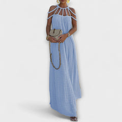 Brinaya – Maxikleid aus Leinenmischung mit geflochtenem Dekolleté in Blau