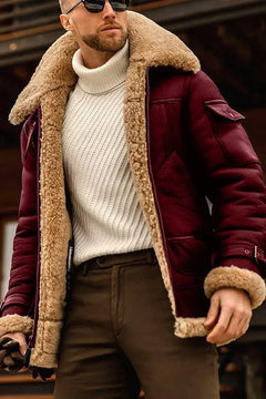 Herrenjacke mit Fellkragen in Rot