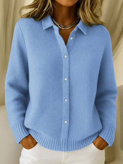 Monika | Damen Klassischer Kragen Knopfpullover in Blau