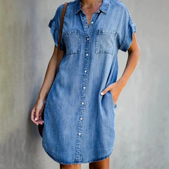 Amelie – Jeanshemdkleid – Comfort-Knopfleiste in Hellblau