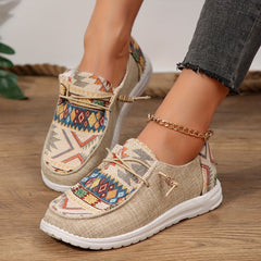 Damen Vintage Ethnische Schnürsenkel Schuhe in Khaki