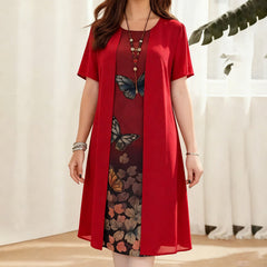 Celyn - Kurzärmeliges Midikleid-Set in Lagenoptik in Rot
