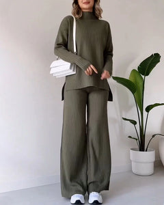 Zainab - Pullover & Hosen Set - Gerippter Stil in Armeegrün