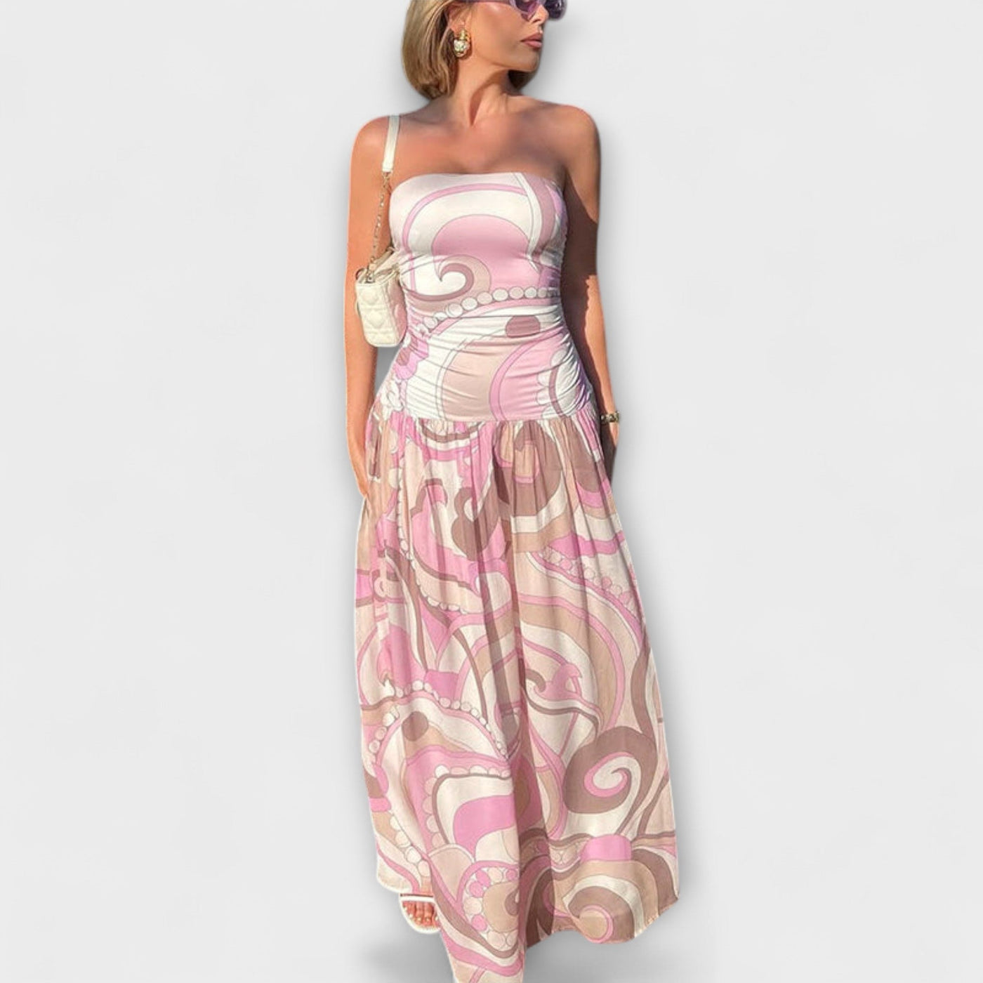 Tatum - Elegantes Pastell Off-Shoulder Maxikleid